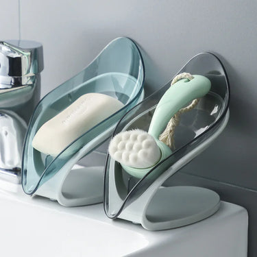 Porte-savon à ventouse pour salle de bain, porte-savon de douche avec évacuation, porte-savon portable en forme de feuille pour toilettes, plateau pour lavabo