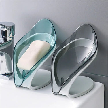 Porte-savon à ventouse pour salle de bain, porte-savon de douche avec évacuation, porte-savon portable en forme de feuille pour toilettes, plateau pour lavabo