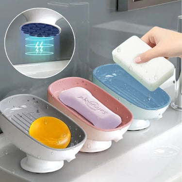 1 porte-savon de salle de bain auto-drainant avec super ventouse, récipient portable pour accessoires de salle de bain