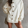 Sweat-shirt long pour femmes, col montant, manches, décoration de boutons métallique
