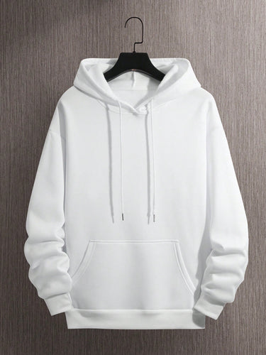 Manfinity Dauomo sweat-shirt à capuche graphique avec poches, motif fleurs de cerisier blanches et slogan pour homme. sweat-shirt décontracté à porter au quotidien, automne/hiver Bleu marine