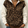 Sweat-shirt zippé à imprimé léopard et patchwork avec poches pour femmes - Multicolore