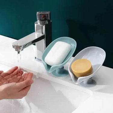 Porte-savon à ventouse en forme de feuille avec égouttoir – 1 organiseur de salle de bain et de cuisine pour le rangement du savon et des éponges