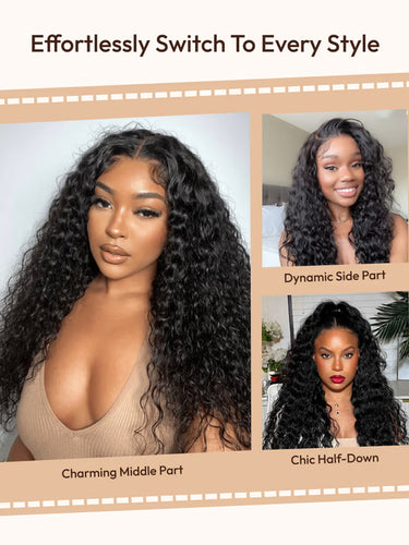 7x5 et 13x4 HD Lace Pull & Go sans colle Water Wave avec bandes de silicone sécurisées et cordon de serrage avec cheveux de bébé